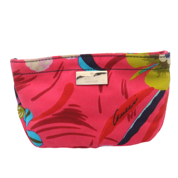 GUCCI Floral Pouch Nylon Pink Auth fm1065